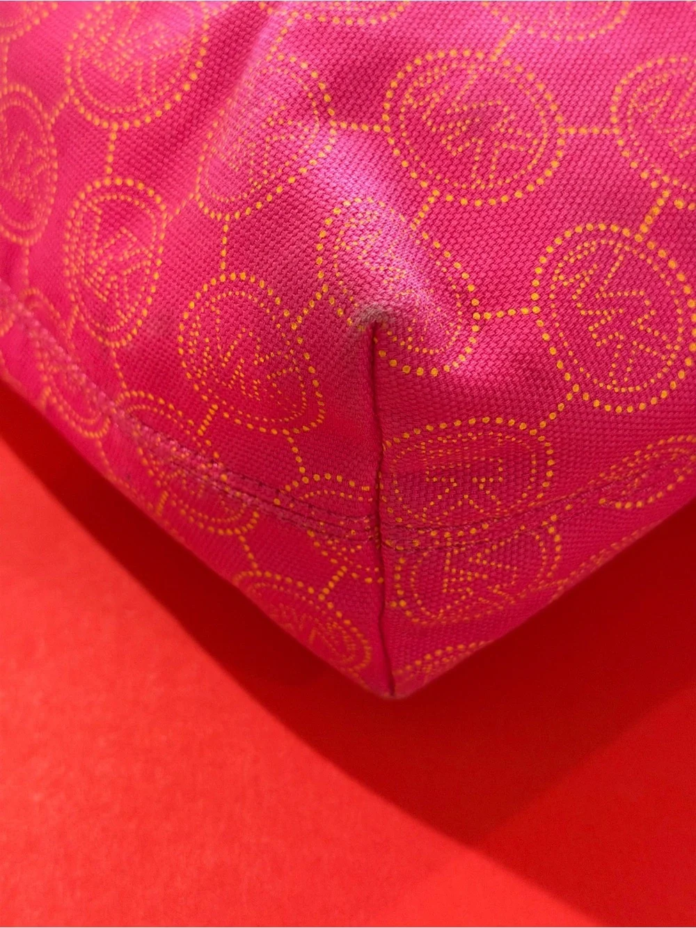 Michael Kors Hot Pink Logo Jacquard Tote with Brown Leather Straps